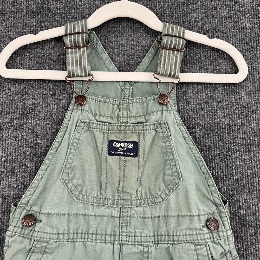 Oshkosh B'Gosh Overalls Shortalls 24 Months Olive Green Carpenter 100% Cotton